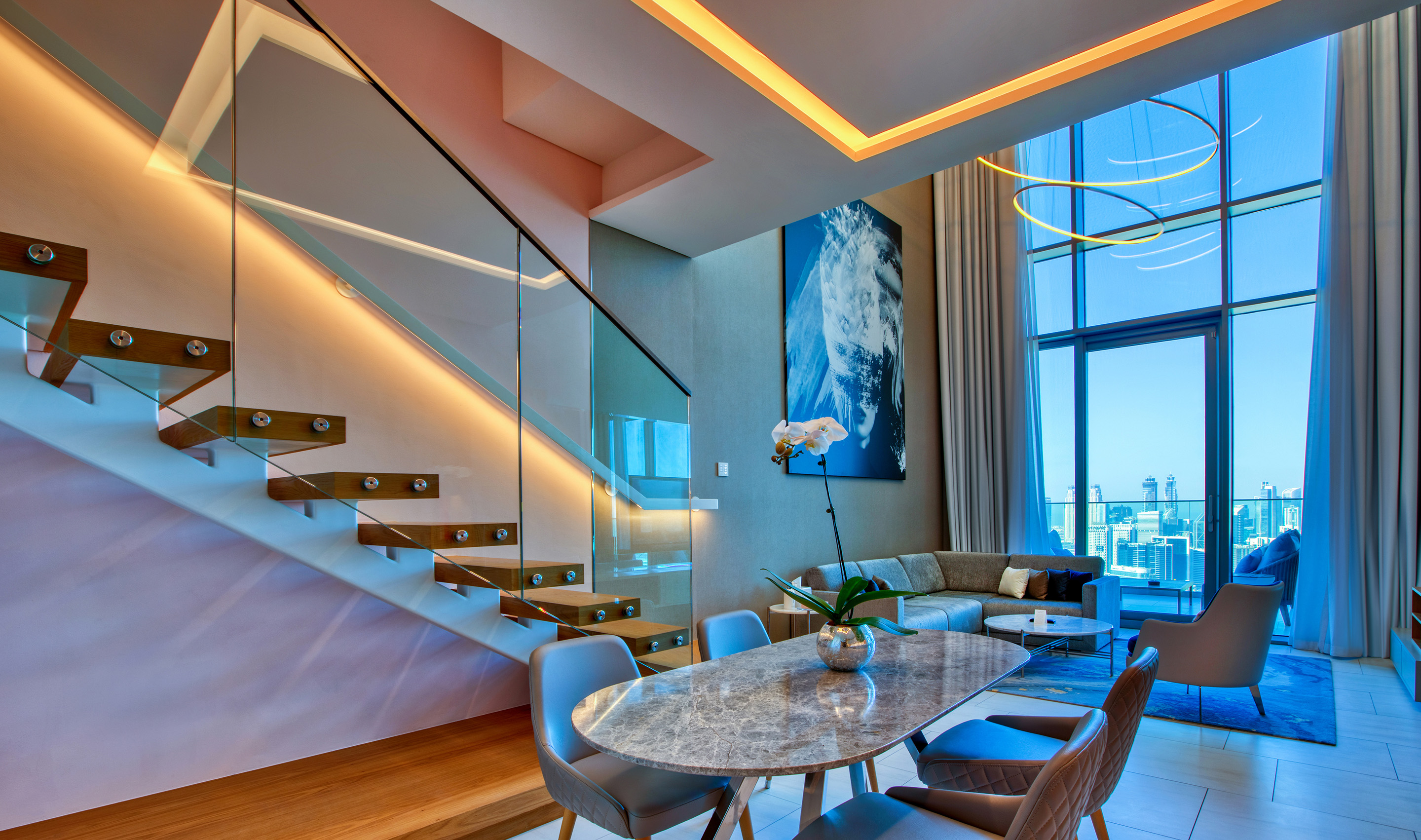 A Dubai hospitality residence with Lutron drapery, myRoom XC, Palladiom, keypads & remotes