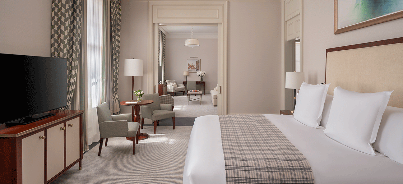 A guestroom at the Raffles London at The OWO
