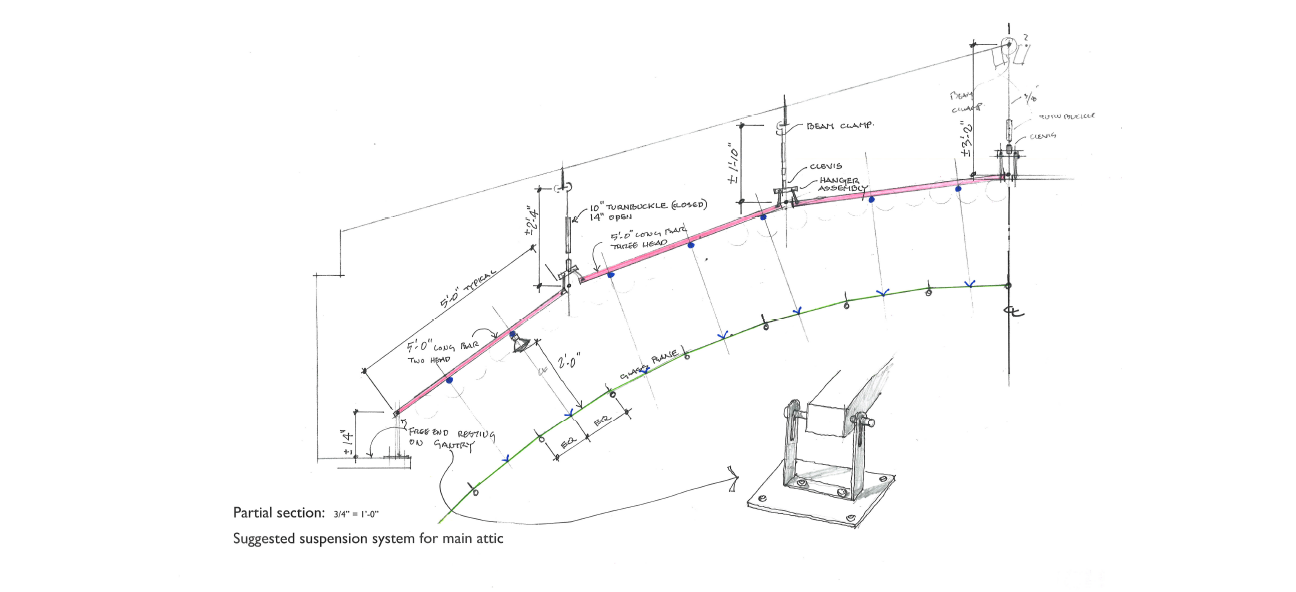 A hand drawn diagram for the frick collection by Rambusch lighting