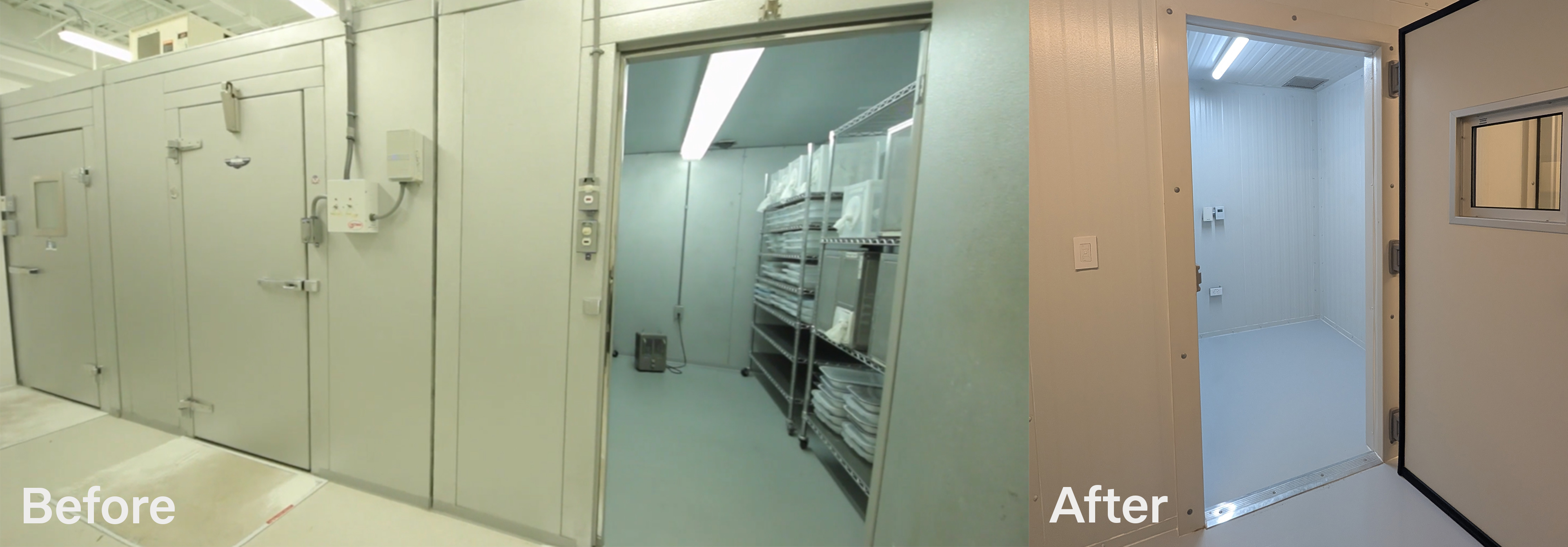 before and after images of Clarke's Insectary chambers. Now, they are retrofitted with tunable lighting controlled by Lutron's Athena