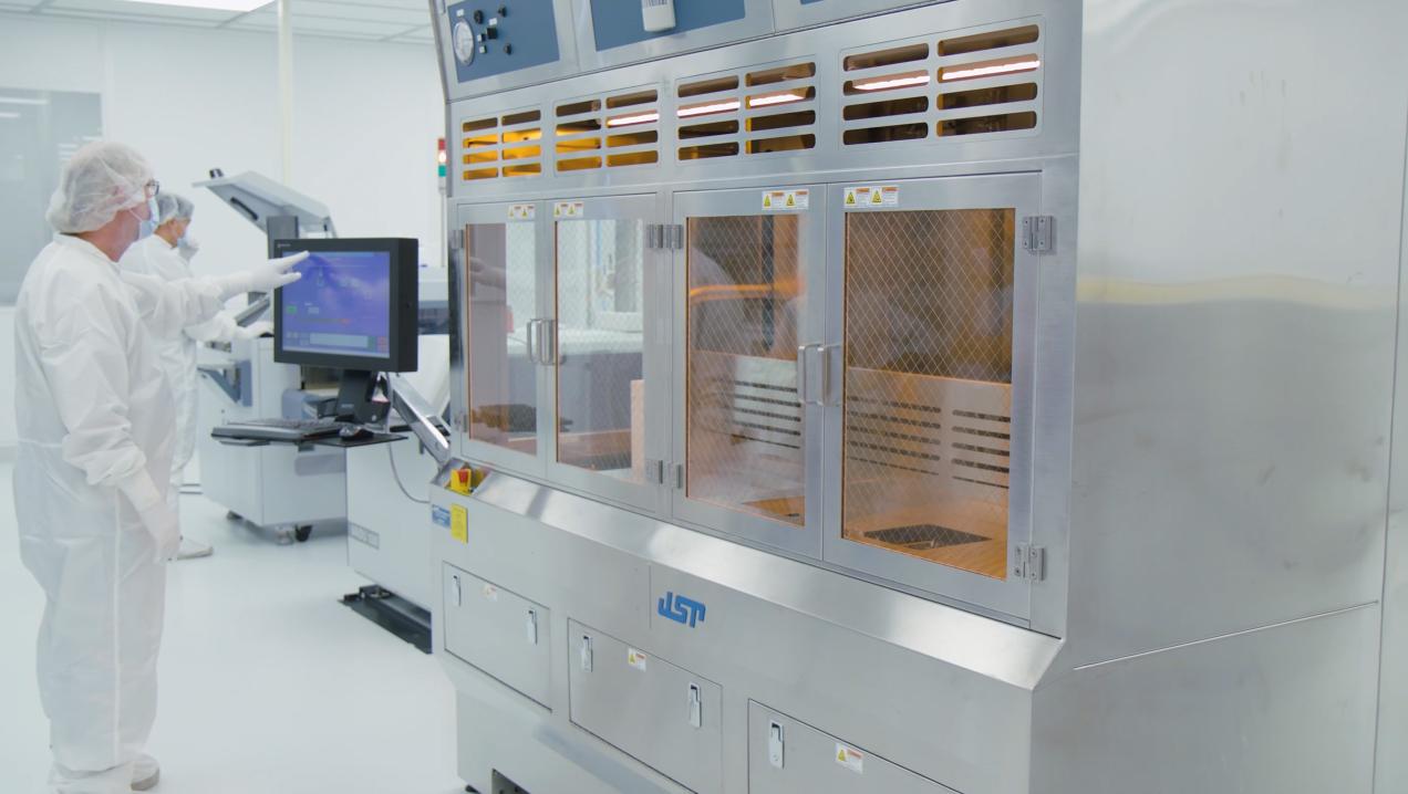 Lutron LED+ dimmer in-house testing laboratory with technician conducting quality control analysis
