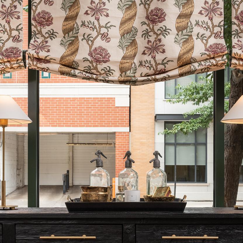 Roman shades with custom fabric