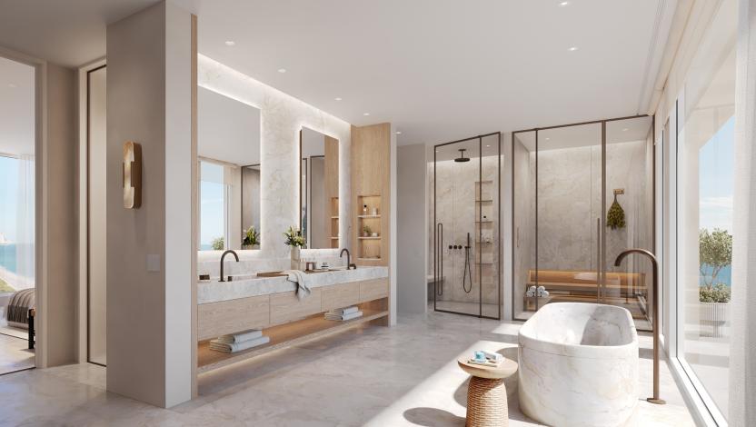 Bright bathroom with natural daylight and mirror lighting.