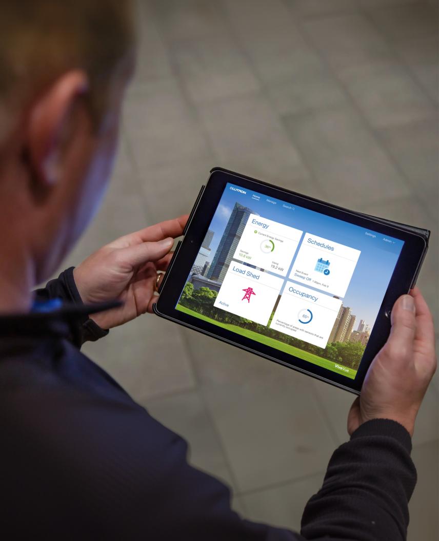  Facility manager monitoring building energy use via Vive Vue for tablet.