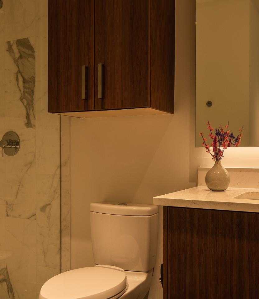 An Austin residential bathroom with Lutron Ketra lights and HomeWorks
