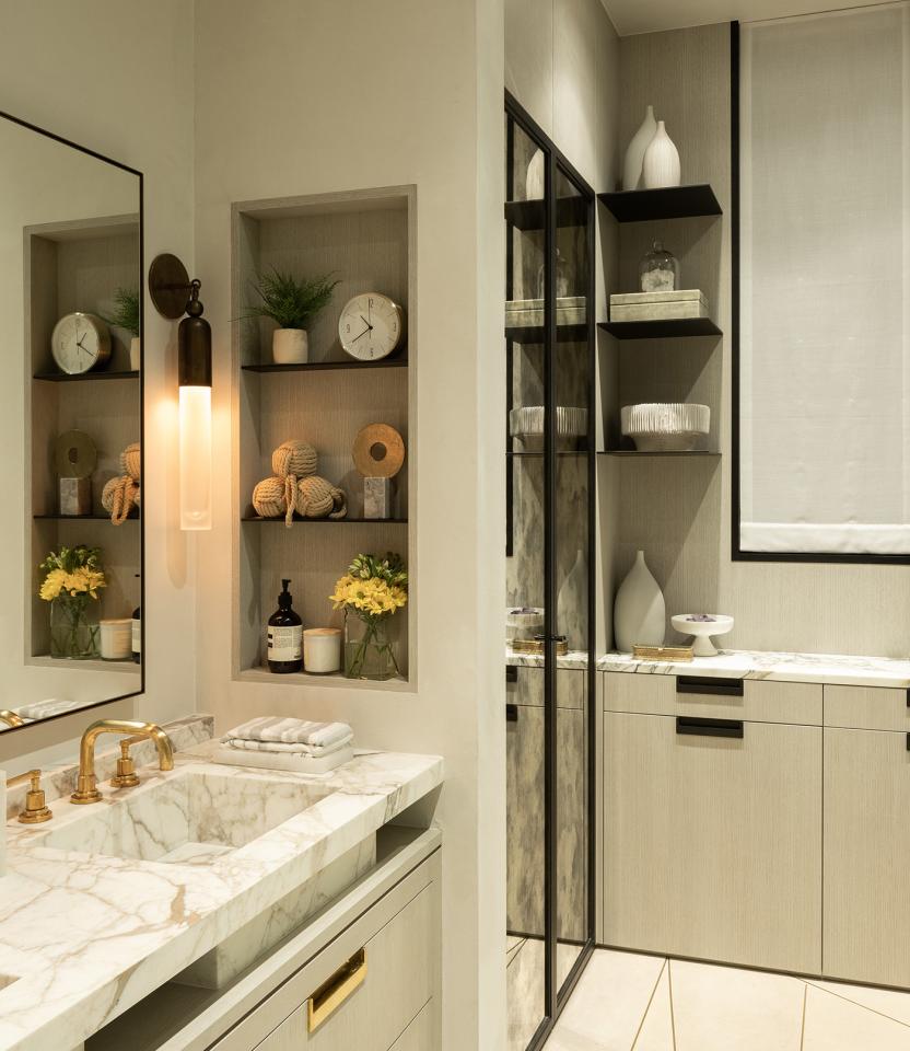 An Austin residential bathroom with Lutron Ketra lights, Sivoia and HomeWorks