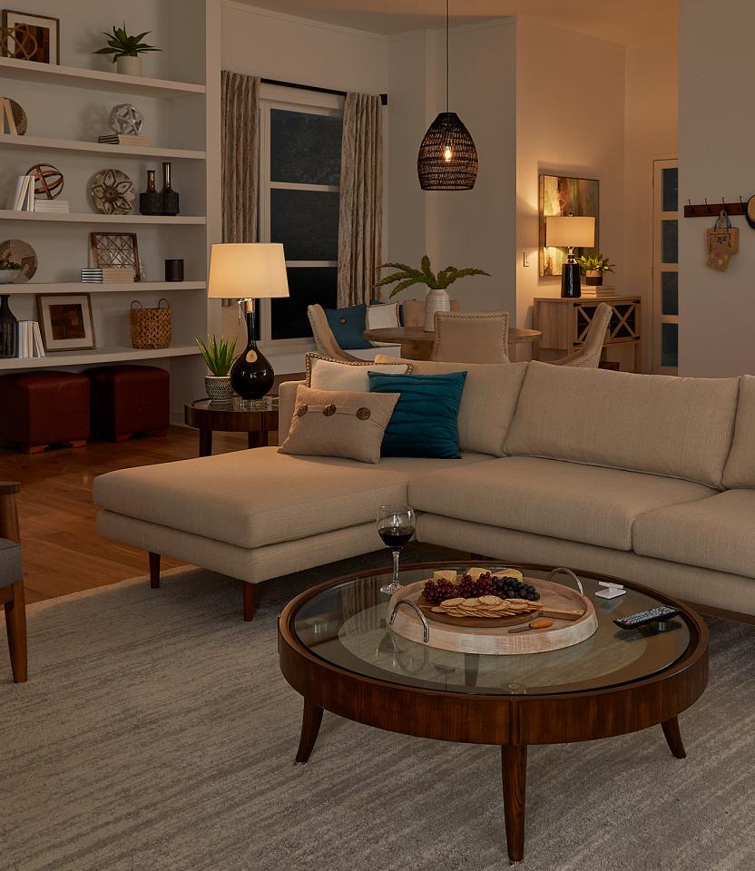A Southeast private residence living room with Lutron Caséta, Pico &  Dimmers & Switches 
