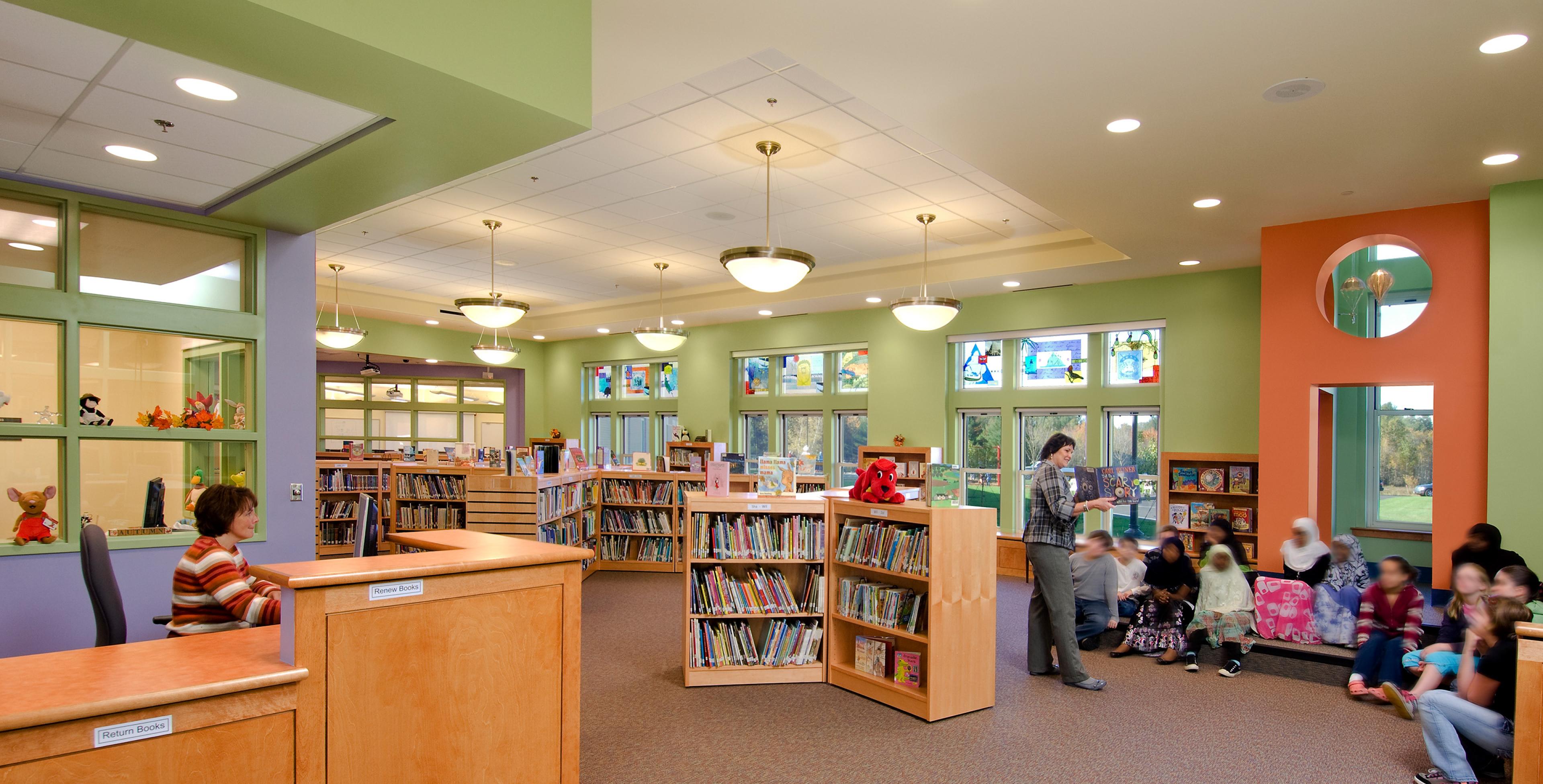 Modern K-12 library with Vive intelligent lighting control.