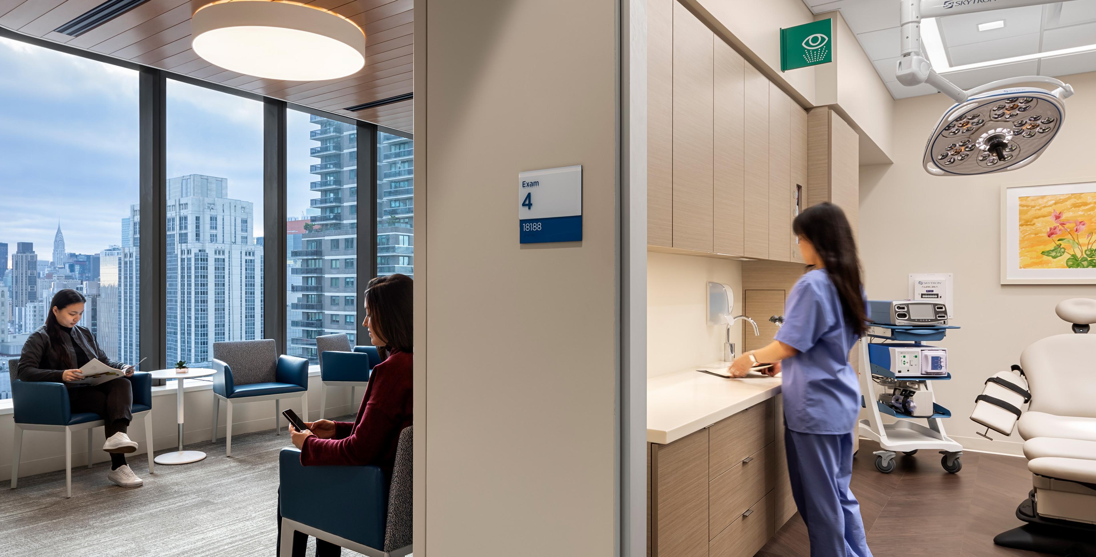 Modern medical facility with city views featuring Vive occupancy/vacancy sensors.