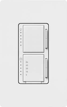 Dual Dimmer & Timer Switch with space-saving stacked design.
