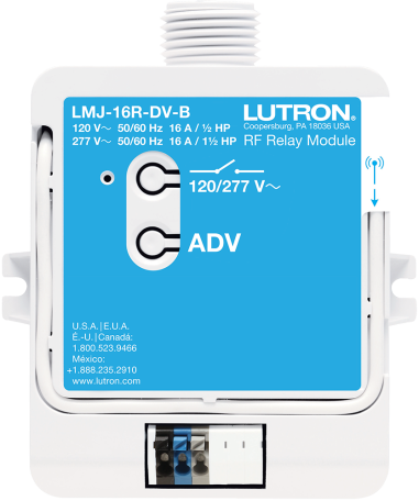Close-up of wireless Radio Frequency Switching Module for non-dimming light load control.