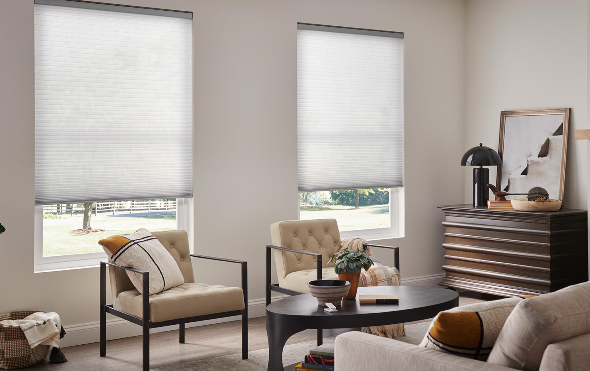 Triathlon architectural honeycomb cellular shade, a wireless motorized smart window treatment
