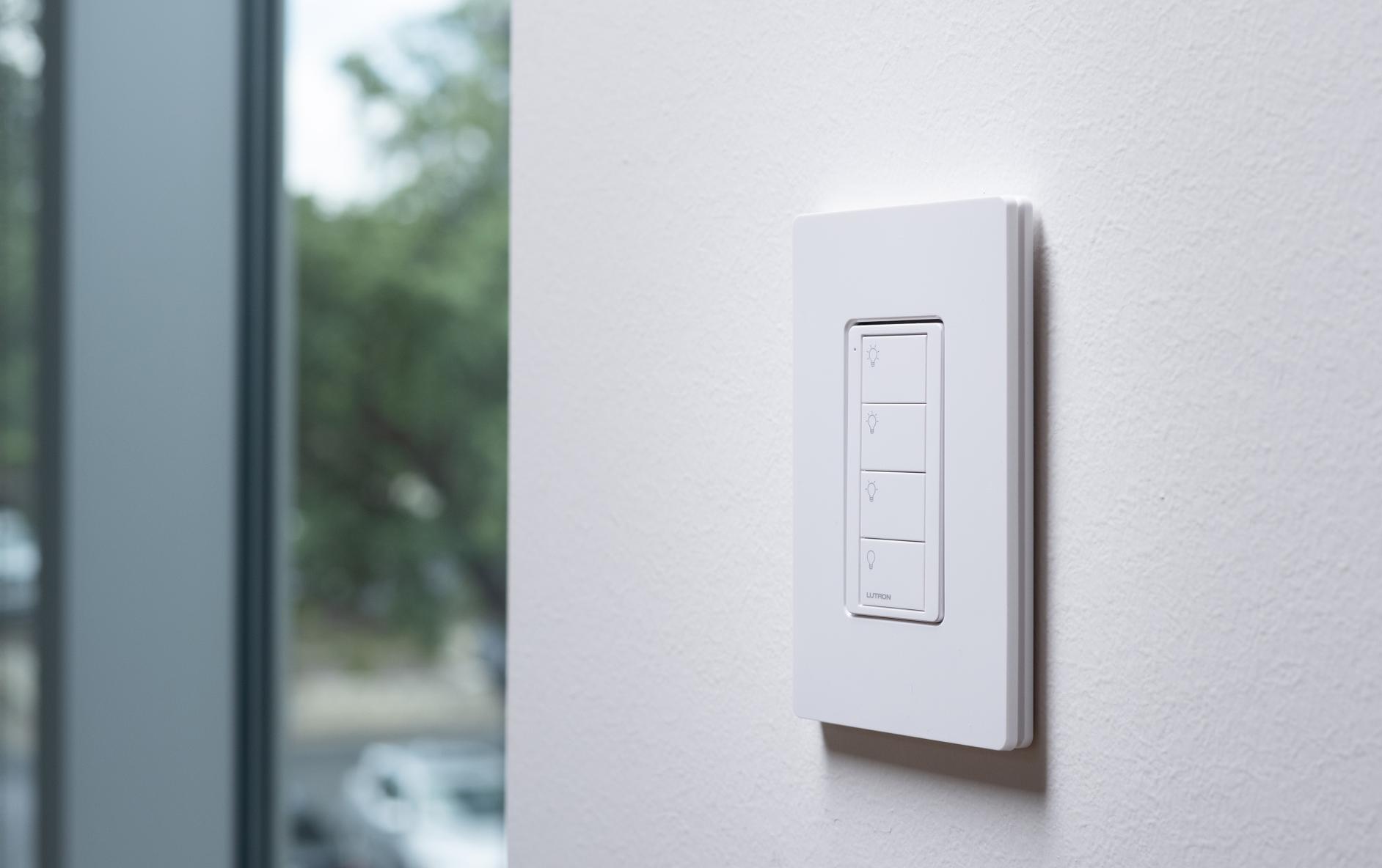 Keypad with four-button control for simplified room management.