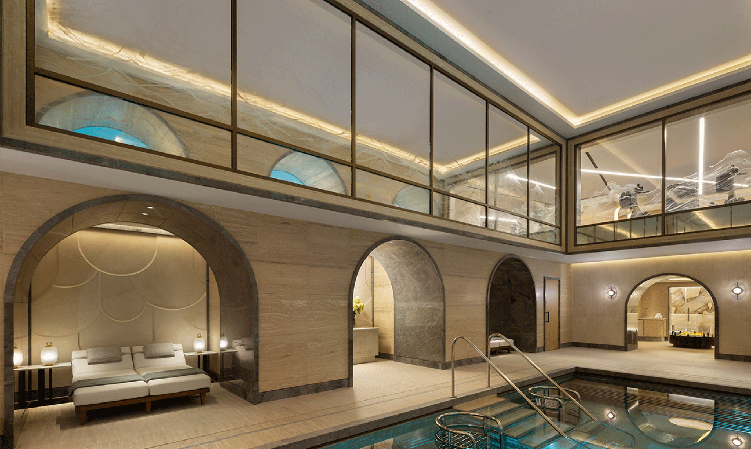 Pool and Spa area at the Raffles London at The OWO